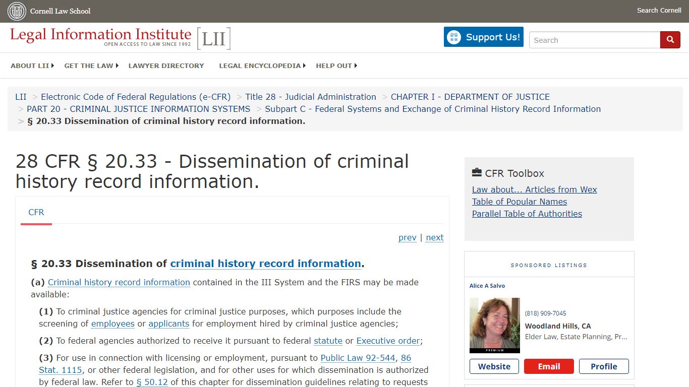 28 CFR § 20.33 - Dissemination of criminal history record information.